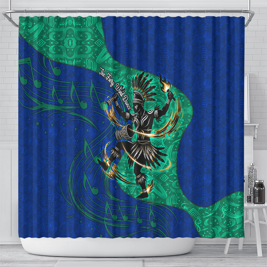 Torres Strait Islanders Fiery Wind Dance Drum Shower Curtain Indigenous Australian Tribal Warrior Musical Culture Art