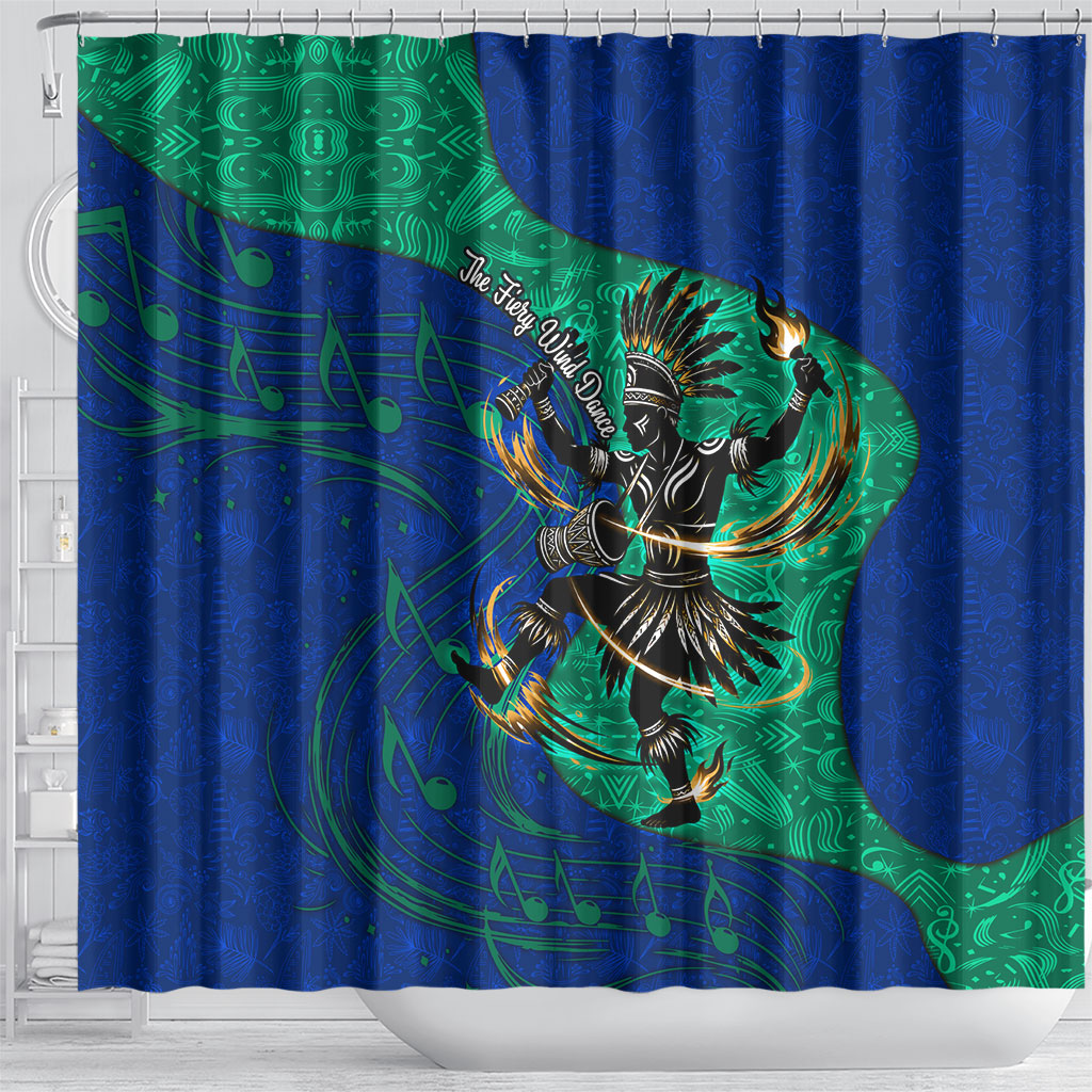 Torres Strait Islanders Fiery Wind Dance Drum Shower Curtain Indigenous Australian Tribal Warrior Musical Culture Art
