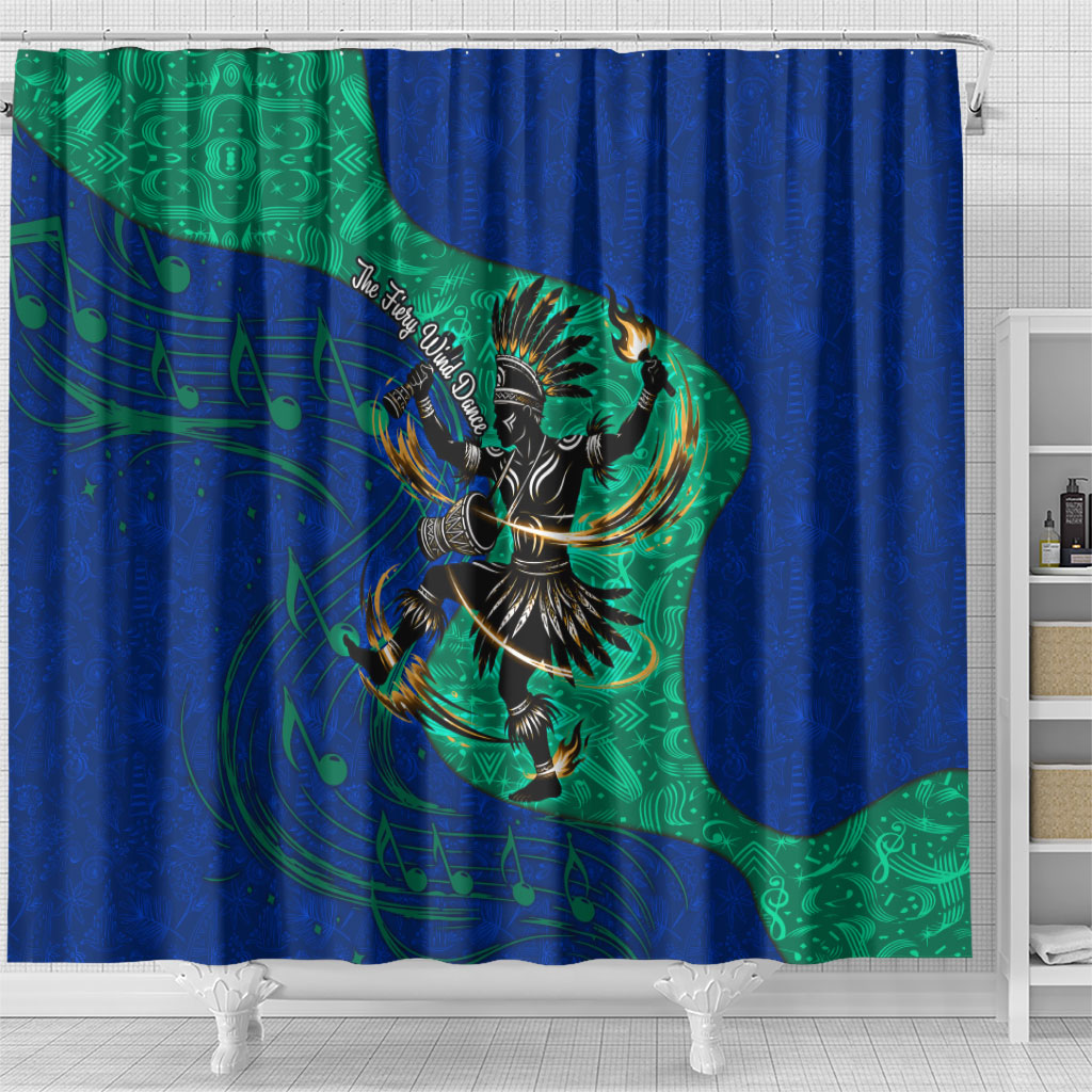 Torres Strait Islanders Fiery Wind Dance Drum Shower Curtain Indigenous Australian Tribal Warrior Musical Culture Art