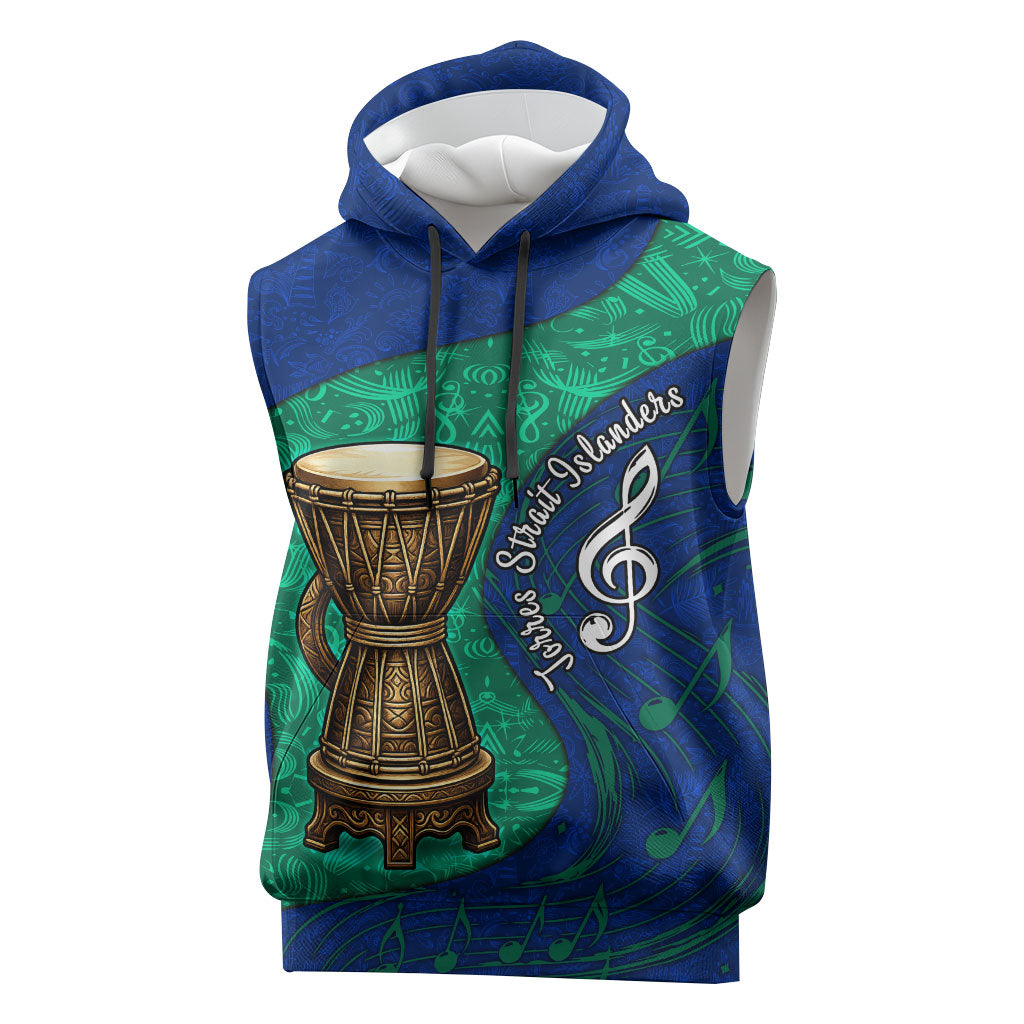 Torres Strait Islanders Fiery Wind Dance Drum Sleeveless Hoodie Indigenous Australian Tribal Warrior Musical Culture Art
