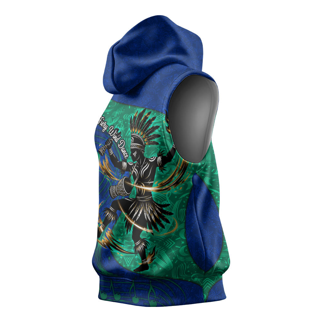 Torres Strait Islanders Fiery Wind Dance Drum Sleeveless Hoodie Indigenous Australian Tribal Warrior Musical Culture Art