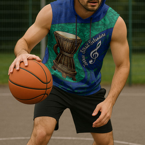 Torres Strait Islanders Fiery Wind Dance Drum Sleeveless Hoodie Indigenous Australian Tribal Warrior Musical Culture Art