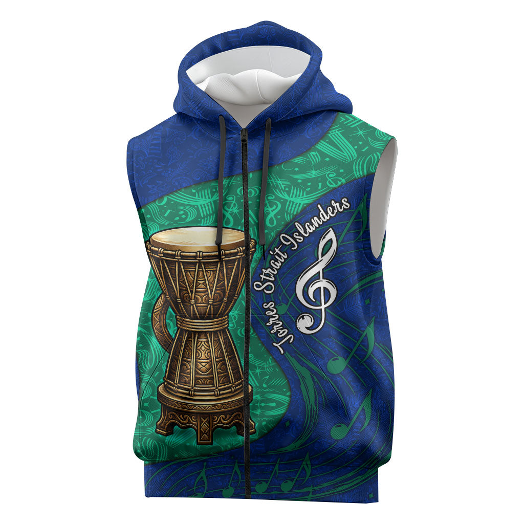 Torres Strait Islanders Fiery Wind Dance Drum Sleeveless Zip Hoodie Indigenous Australian Tribal Warrior Musical Culture Art