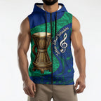 Torres Strait Islanders Fiery Wind Dance Drum Sleeveless Zip Hoodie Indigenous Australian Tribal Warrior Musical Culture Art