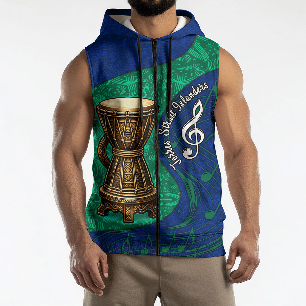 Torres Strait Islanders Fiery Wind Dance Drum Sleeveless Zip Hoodie Indigenous Australian Tribal Warrior Musical Culture Art