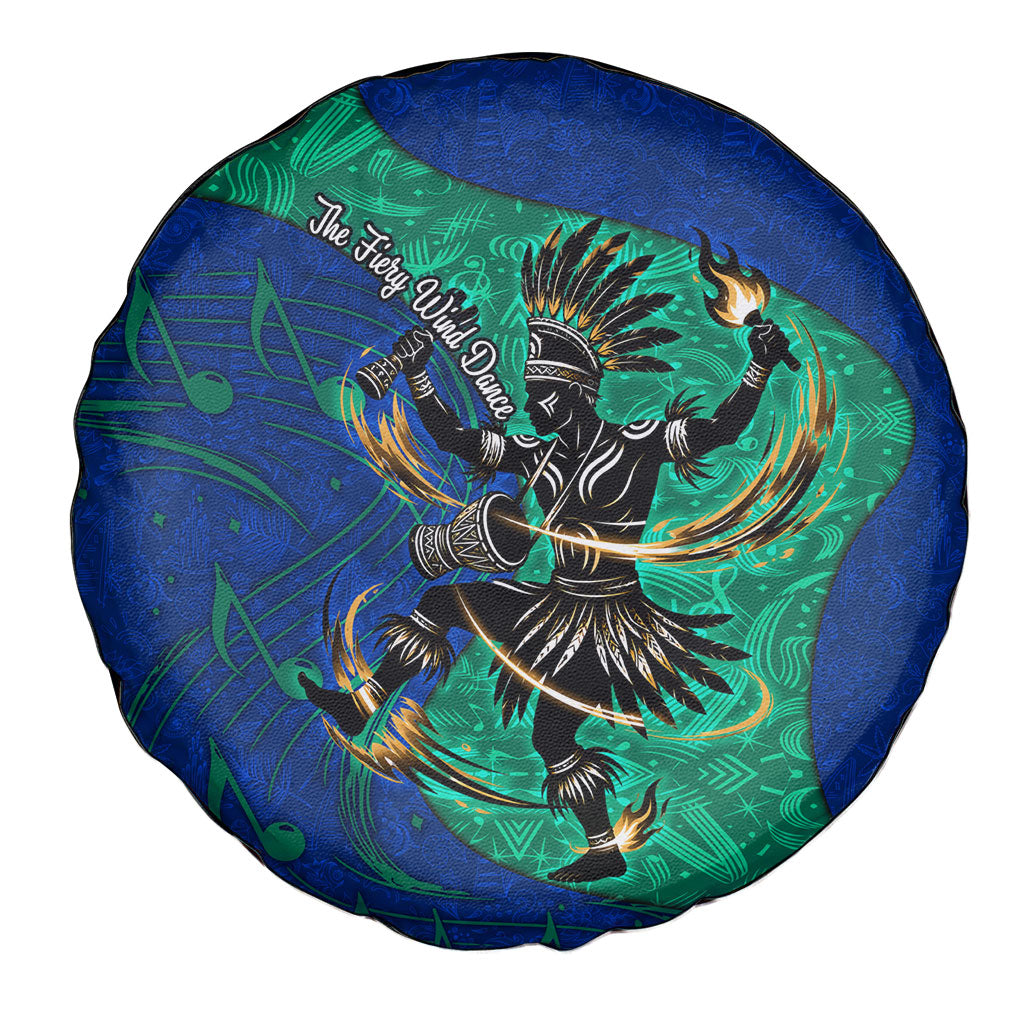 Torres Strait Islanders Fiery Wind Dance Drum Spare Tire Cover Indigenous Australian Tribal Warrior Musical Culture Art