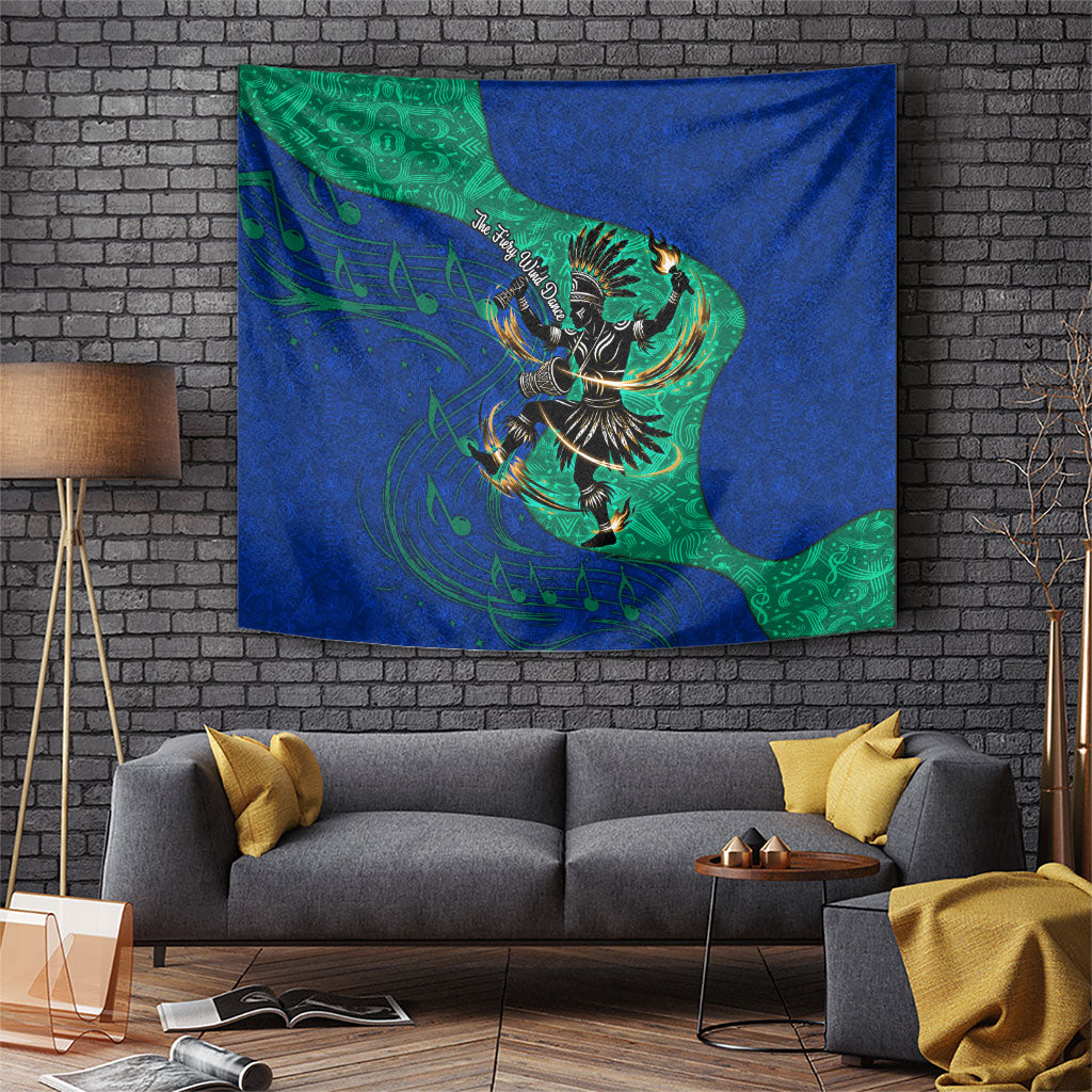 Torres Strait Islanders Fiery Wind Dance Drum Tapestry Indigenous Australian Tribal Warrior Musical Culture Art
