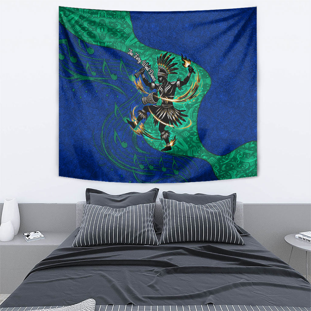 Torres Strait Islanders Fiery Wind Dance Drum Tapestry Indigenous Australian Tribal Warrior Musical Culture Art