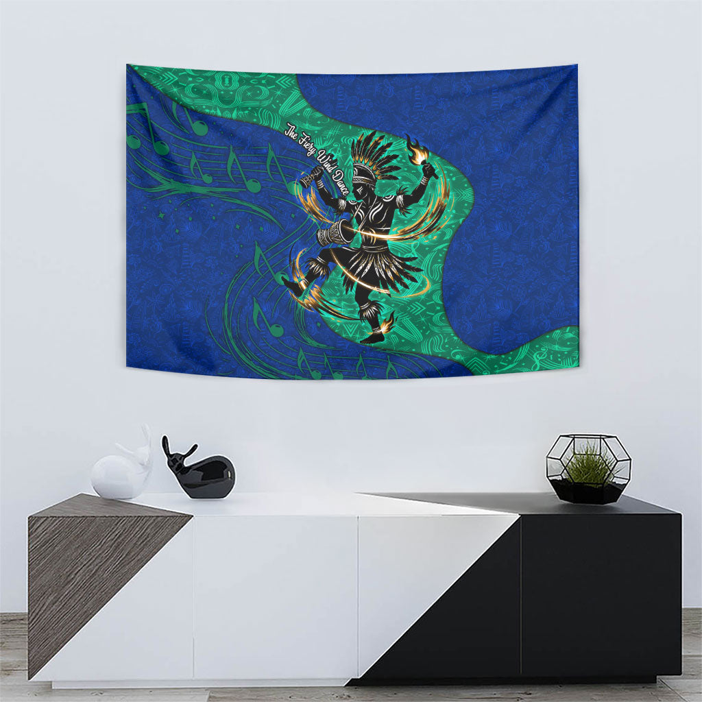 Torres Strait Islanders Fiery Wind Dance Drum Tapestry Indigenous Australian Tribal Warrior Musical Culture Art
