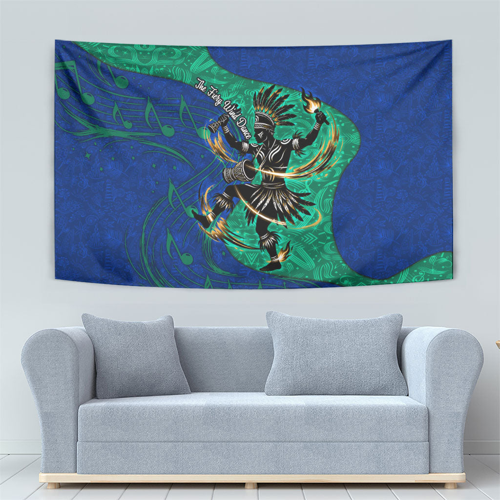 Torres Strait Islanders Fiery Wind Dance Drum Tapestry Indigenous Australian Tribal Warrior Musical Culture Art