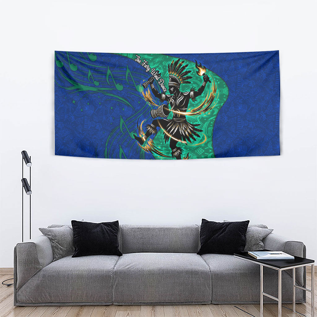 Torres Strait Islanders Fiery Wind Dance Drum Tapestry Indigenous Australian Tribal Warrior Musical Culture Art