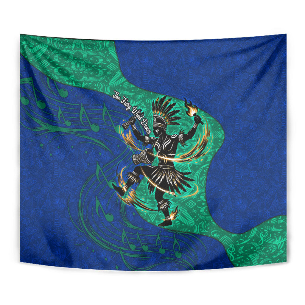 Torres Strait Islanders Fiery Wind Dance Drum Tapestry Indigenous Australian Tribal Warrior Musical Culture Art
