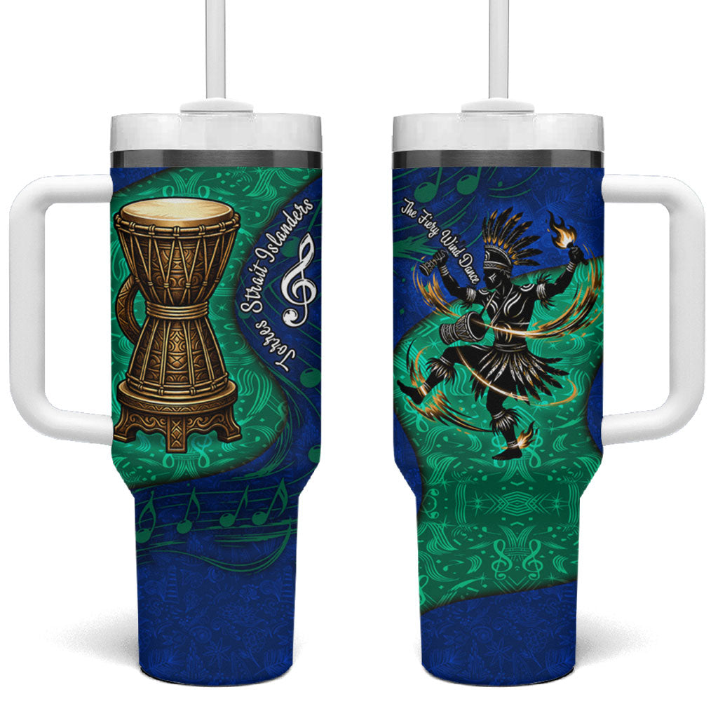 Torres Strait Islanders Fiery Wind Dance Drum Tumbler With Handle Indigenous Australian Tribal Warrior Musical Culture Art