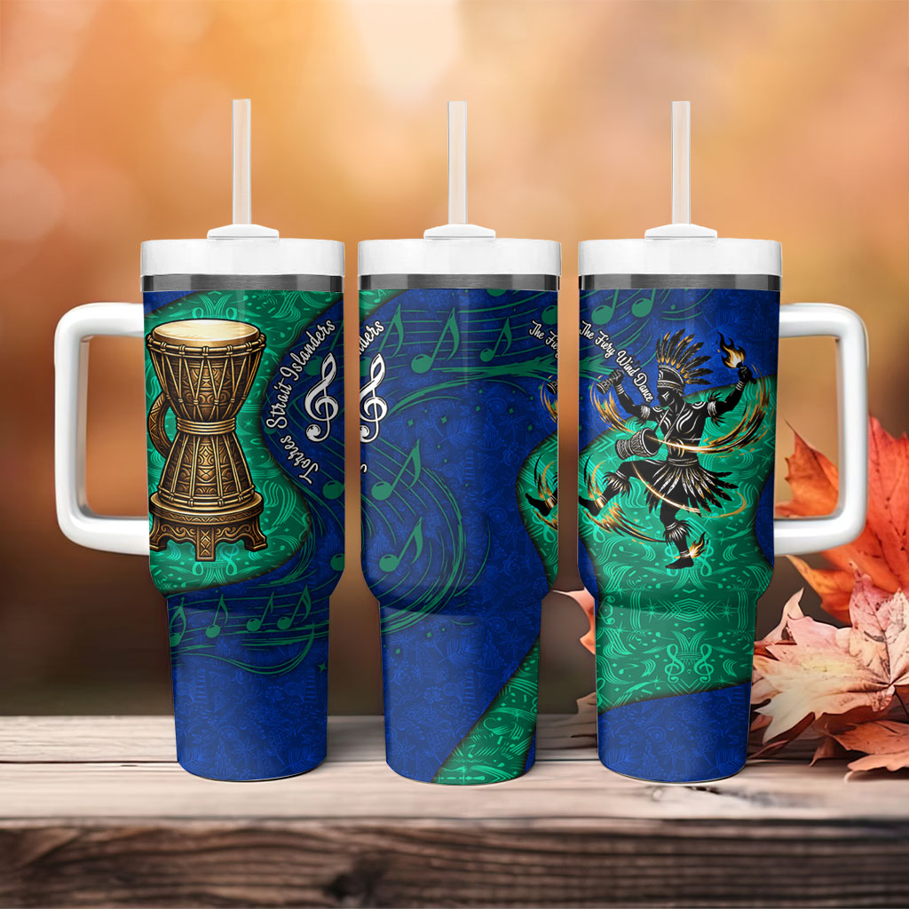 Torres Strait Islanders Fiery Wind Dance Drum Tumbler With Handle Indigenous Australian Tribal Warrior Musical Culture Art