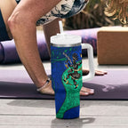 Torres Strait Islanders Fiery Wind Dance Drum Tumbler With Handle Indigenous Australian Tribal Warrior Musical Culture Art
