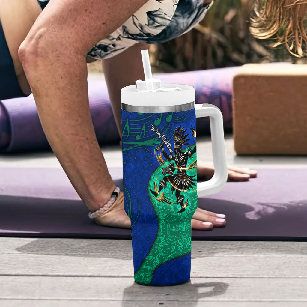 Torres Strait Islanders Fiery Wind Dance Drum Tumbler With Handle Indigenous Australian Tribal Warrior Musical Culture Art