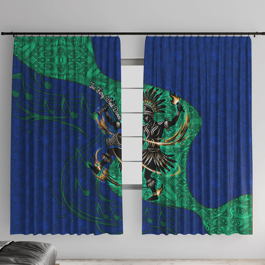 Torres Strait Islanders Fiery Wind Dance Drum Window Curtain Indigenous Australian Tribal Warrior Musical Culture Art