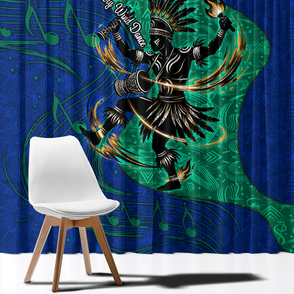 Torres Strait Islanders Fiery Wind Dance Drum Window Curtain Indigenous Australian Tribal Warrior Musical Culture Art