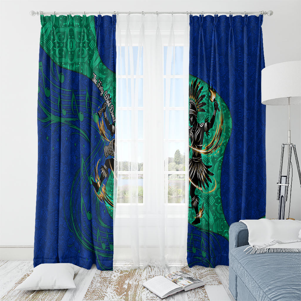 Torres Strait Islanders Fiery Wind Dance Drum Window Curtain Indigenous Australian Tribal Warrior Musical Culture Art