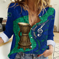 Torres Strait Islanders Fiery Wind Dance Drum Women Casual Shirt Indigenous Australian Tribal Warrior Musical Culture Art