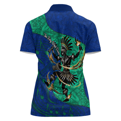 Torres Strait Islanders Fiery Wind Dance Drum Women Polo Shirt Indigenous Australian Tribal Warrior Musical Culture Art