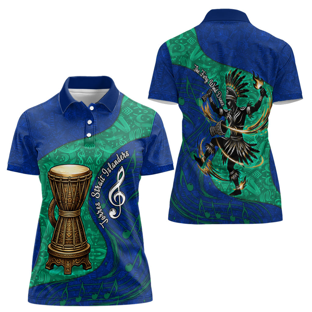 Torres Strait Islanders Fiery Wind Dance Drum Women Polo Shirt Indigenous Australian Tribal Warrior Musical Culture Art