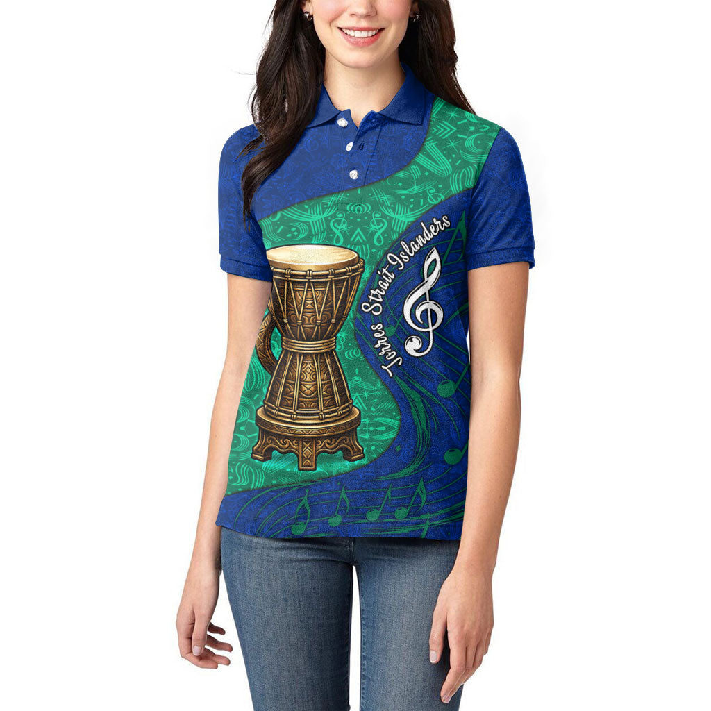 Torres Strait Islanders Fiery Wind Dance Drum Women Polo Shirt Indigenous Australian Tribal Warrior Musical Culture Art
