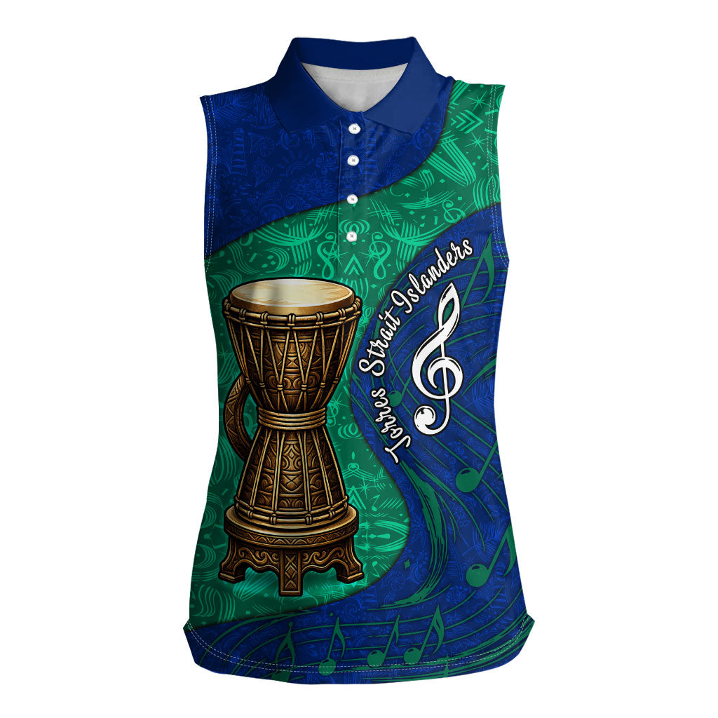 Torres Strait Islanders Fiery Wind Dance Drum Women Sleeveless Polo Shirt Indigenous Australian Tribal Warrior Musical Culture Art