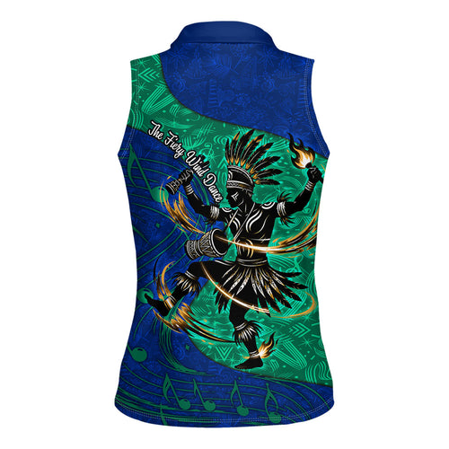Torres Strait Islanders Fiery Wind Dance Drum Women Sleeveless Polo Shirt Indigenous Australian Tribal Warrior Musical Culture Art