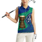Torres Strait Islanders Fiery Wind Dance Drum Women Sleeveless Polo Shirt Indigenous Australian Tribal Warrior Musical Culture Art