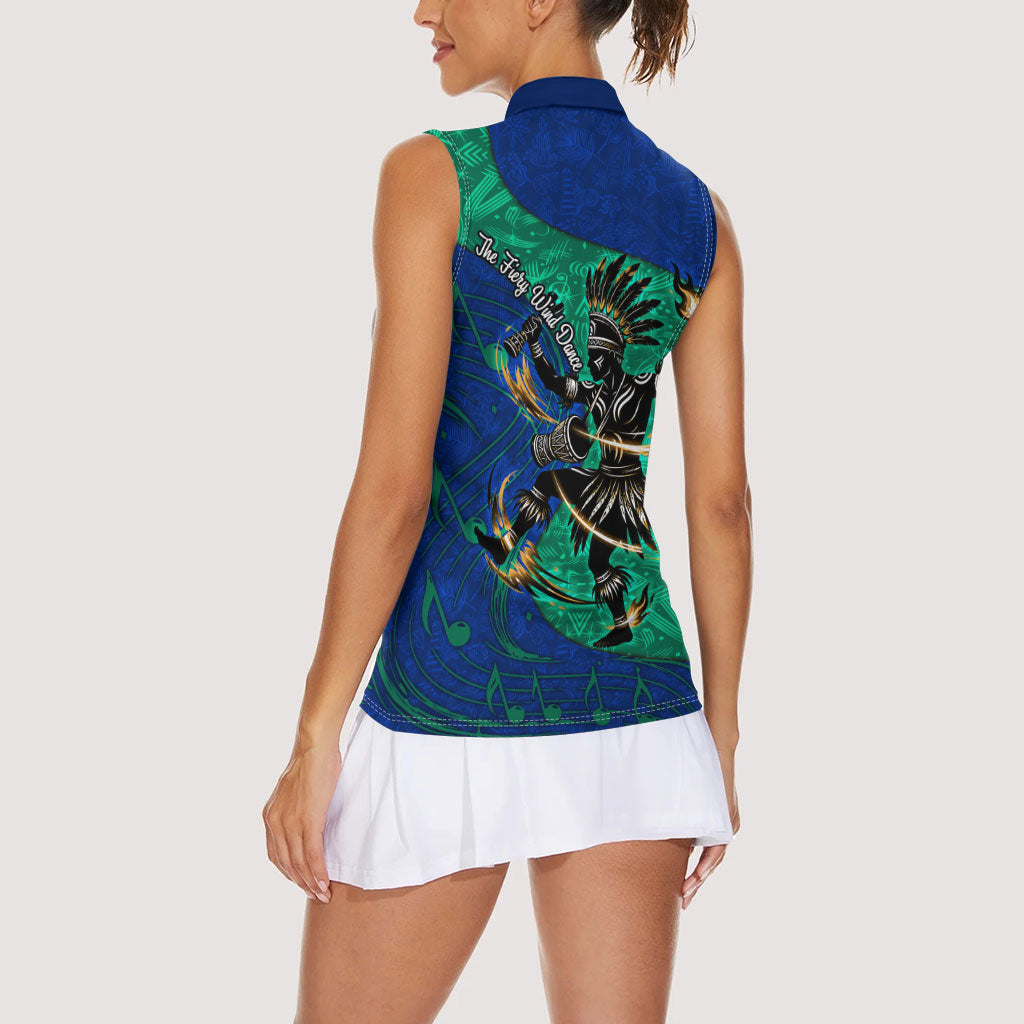 Torres Strait Islanders Fiery Wind Dance Drum Women Sleeveless Polo Shirt Indigenous Australian Tribal Warrior Musical Culture Art