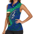 Torres Strait Islanders Fiery Wind Dance Drum Women Sleeveless Polo Shirt Indigenous Australian Tribal Warrior Musical Culture Art