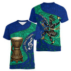 Torres Strait Islanders Fiery Wind Dance Drum Women V-Neck T-Shirt Indigenous Australian Tribal Warrior Musical Culture Art