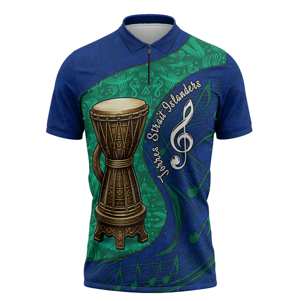 Torres Strait Islanders Fiery Wind Dance Drum Zipper Polo Shirt Indigenous Australian Tribal Warrior Musical Culture Art