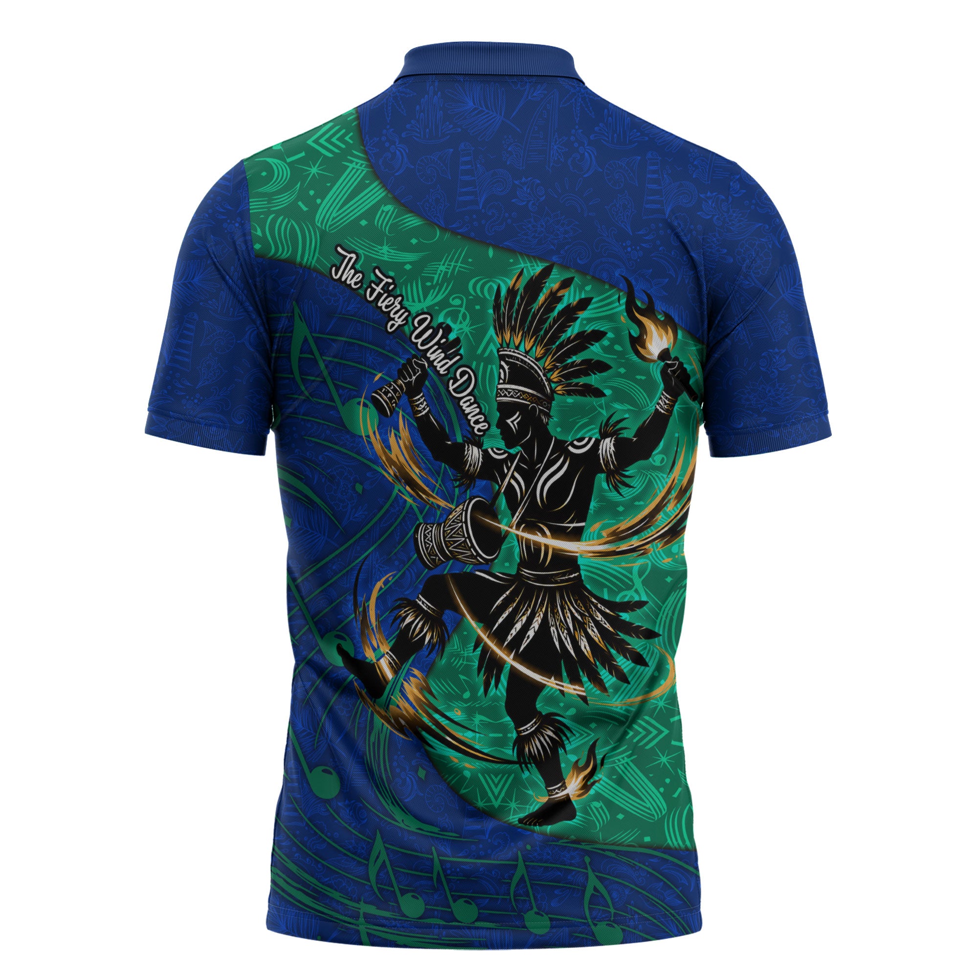 Torres Strait Islanders Fiery Wind Dance Drum Zipper Polo Shirt Indigenous Australian Tribal Warrior Musical Culture Art