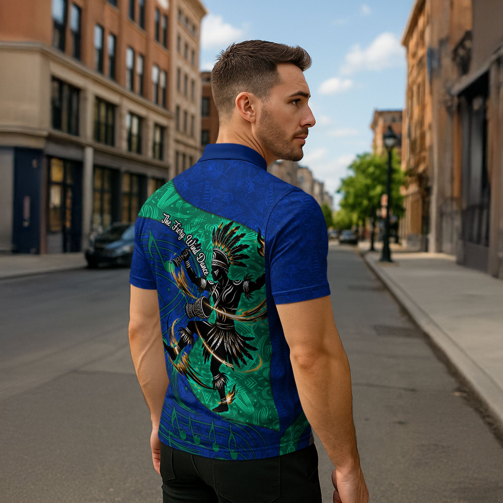 Torres Strait Islanders Fiery Wind Dance Drum Zipper Polo Shirt Indigenous Australian Tribal Warrior Musical Culture Art