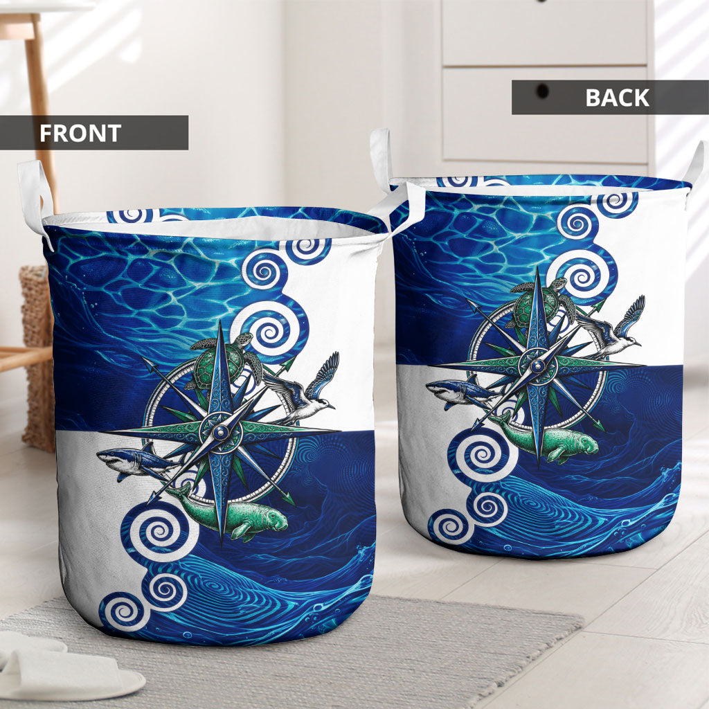 Torres Strait Islanders Nautical Compass Sea Life Laundry Basket Indigenous Traditional Flag Pattern Tribal Marine Art