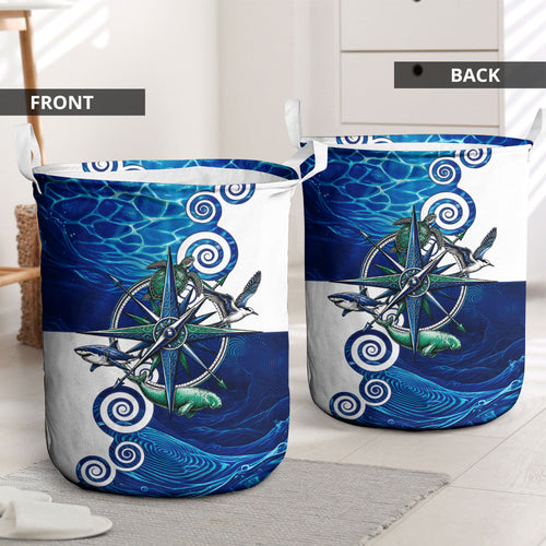 Torres Strait Islanders Nautical Compass Sea Life Laundry Basket Indigenous Traditional Flag Pattern Tribal Marine Art