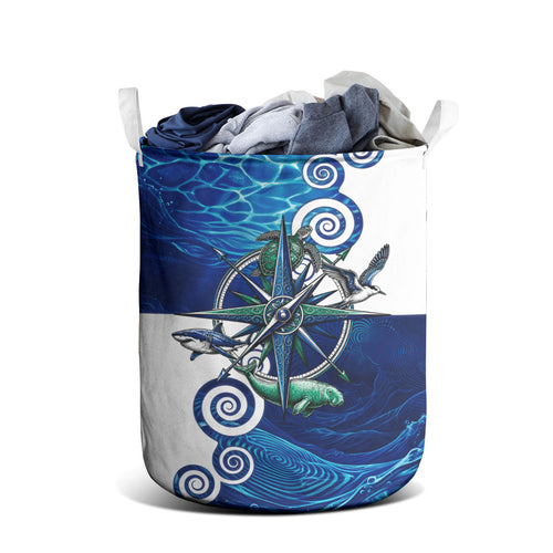 Torres Strait Islanders Nautical Compass Sea Life Laundry Basket Indigenous Traditional Flag Pattern Tribal Marine Art