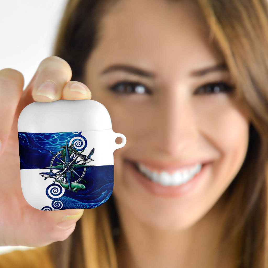 Torres Strait Islanders Nautical Compass Sea Life AirPods Case Indigenous Traditional Flag Pattern Tribal Marine Art