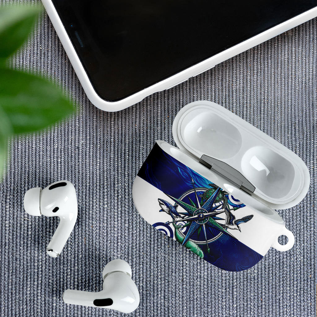 Torres Strait Islanders Nautical Compass Sea Life AirPods Case Indigenous Traditional Flag Pattern Tribal Marine Art