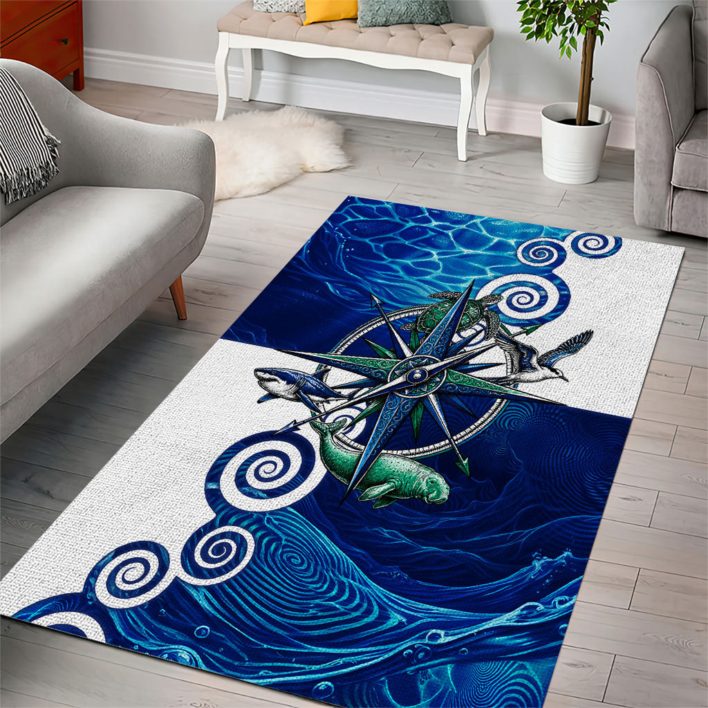 Torres Strait Islanders Nautical Compass Sea Life Area Rug Indigenous Traditional Flag Pattern Tribal Marine Art