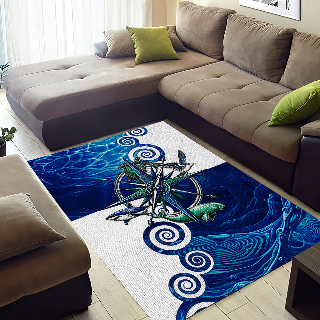 Torres Strait Islanders Nautical Compass Sea Life Area Rug Indigenous Traditional Flag Pattern Tribal Marine Art