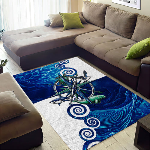 Torres Strait Islanders Nautical Compass Sea Life Area Rug Indigenous Traditional Flag Pattern Tribal Marine Art