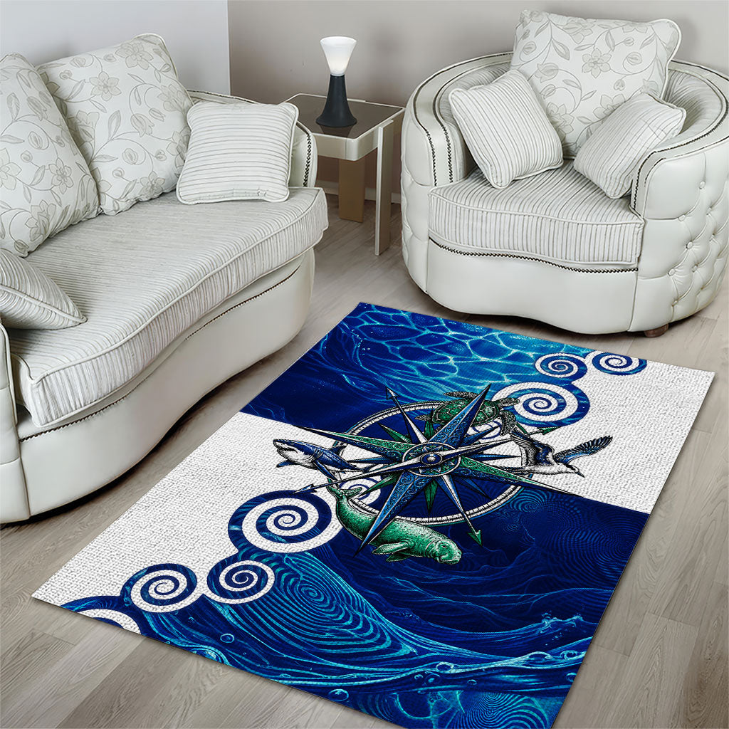 Torres Strait Islanders Nautical Compass Sea Life Area Rug Indigenous Traditional Flag Pattern Tribal Marine Art