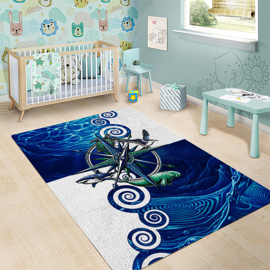 Torres Strait Islanders Nautical Compass Sea Life Area Rug Indigenous Traditional Flag Pattern Tribal Marine Art