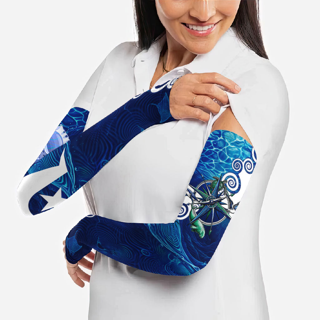 Torres Strait Islanders Nautical Compass Sea Life Arm Sleeves Indigenous Traditional Flag Pattern Tribal Marine Art