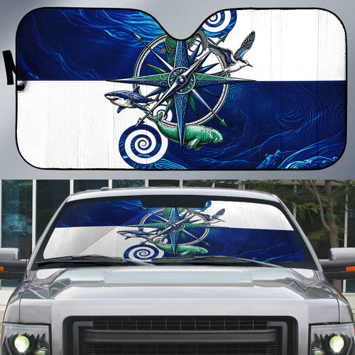Torres Strait Islanders Nautical Compass Sea Life Auto Sun Shade Indigenous Traditional Flag Pattern Tribal Marine Art