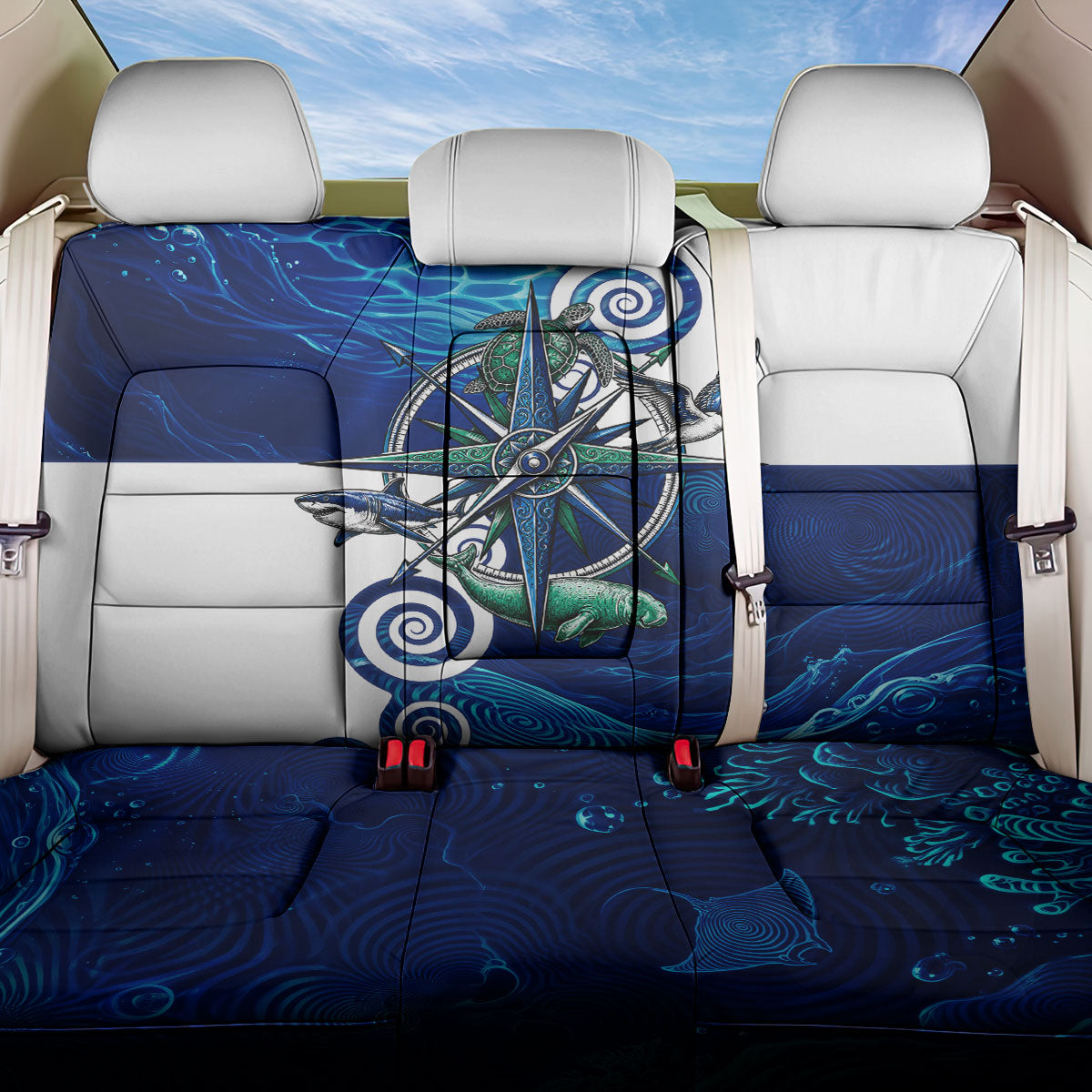 Torres Strait Islanders Nautical Compass Sea Life Back Car Seat Cover Indigenous Traditional Flag Pattern Tribal Marine Art