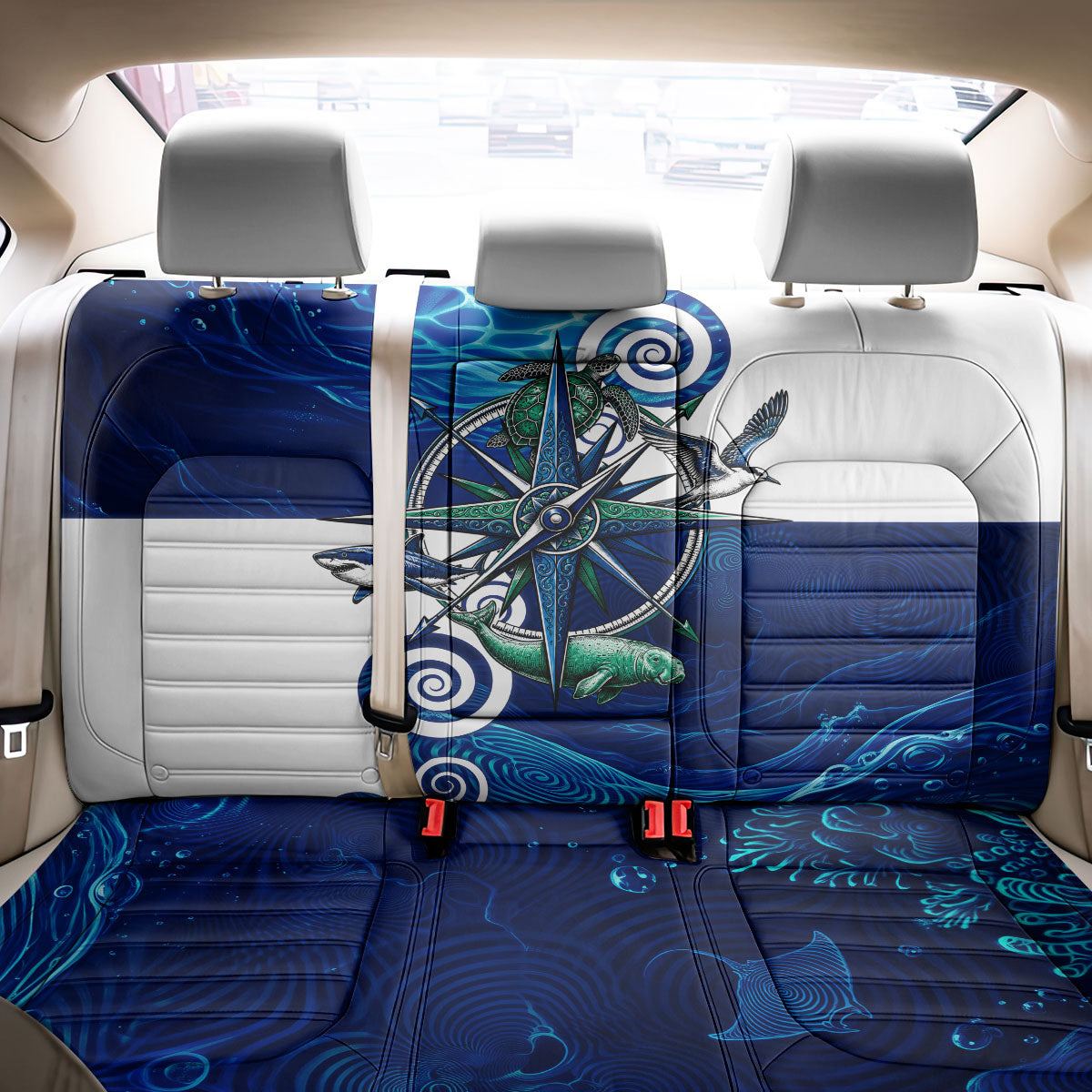 Torres Strait Islanders Nautical Compass Sea Life Back Car Seat Cover Indigenous Traditional Flag Pattern Tribal Marine Art